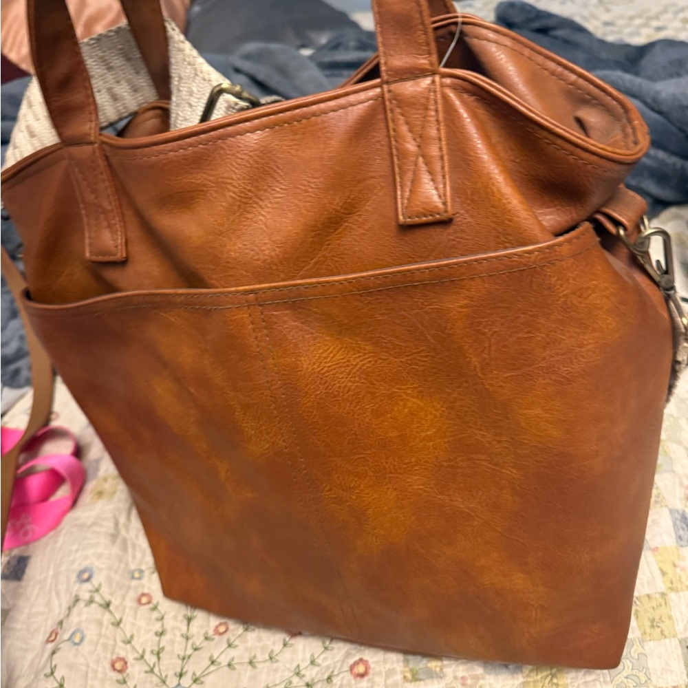 Simple Modern Classic Brown Leather Tote Bag - Women's Carryall